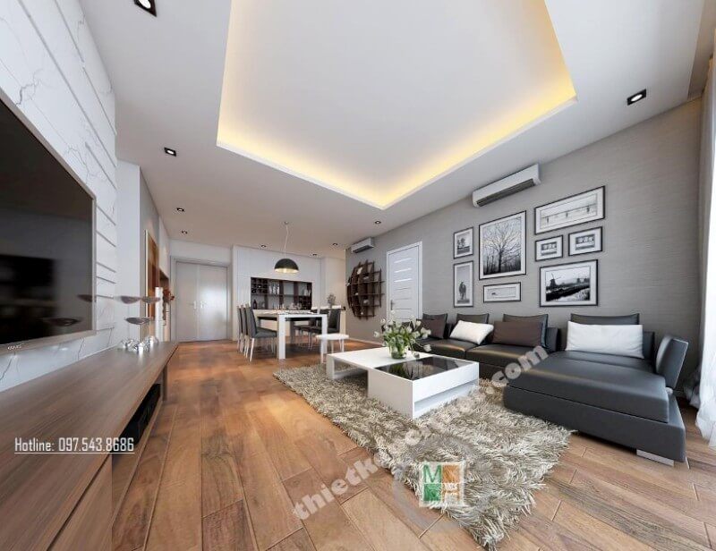 Mẫu bàn trà hiện đại được đặt ở chính giữa không gian tạo cảm giác sang trọng và tinh tế hơn