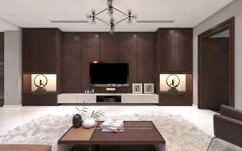 Mãu bàn trà hiện đại với không gian lưu trữ rộng rãi phía dưới giúp phòng khách sang trọng nhưng vẫn gọn gàng