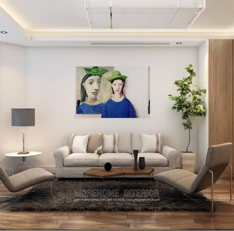 Phòng khách thu hút ánh nhìn hơn với mẫu sofa văng bọc da màu trắng cao cấp.