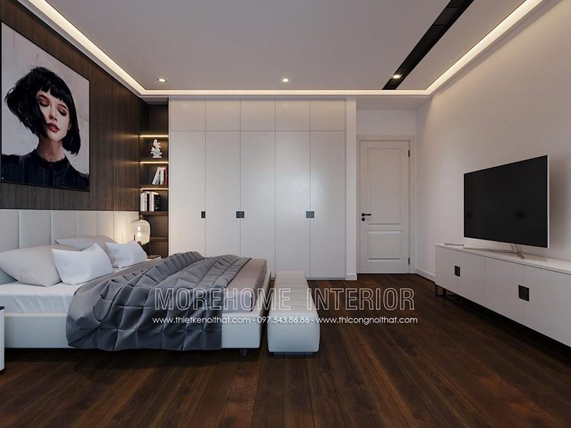 Mẫu cửa gỗ phòng ngủ màu trắng 1 cánh dành cho phòng ngủ chung cư, nhà phố, biệt thự.